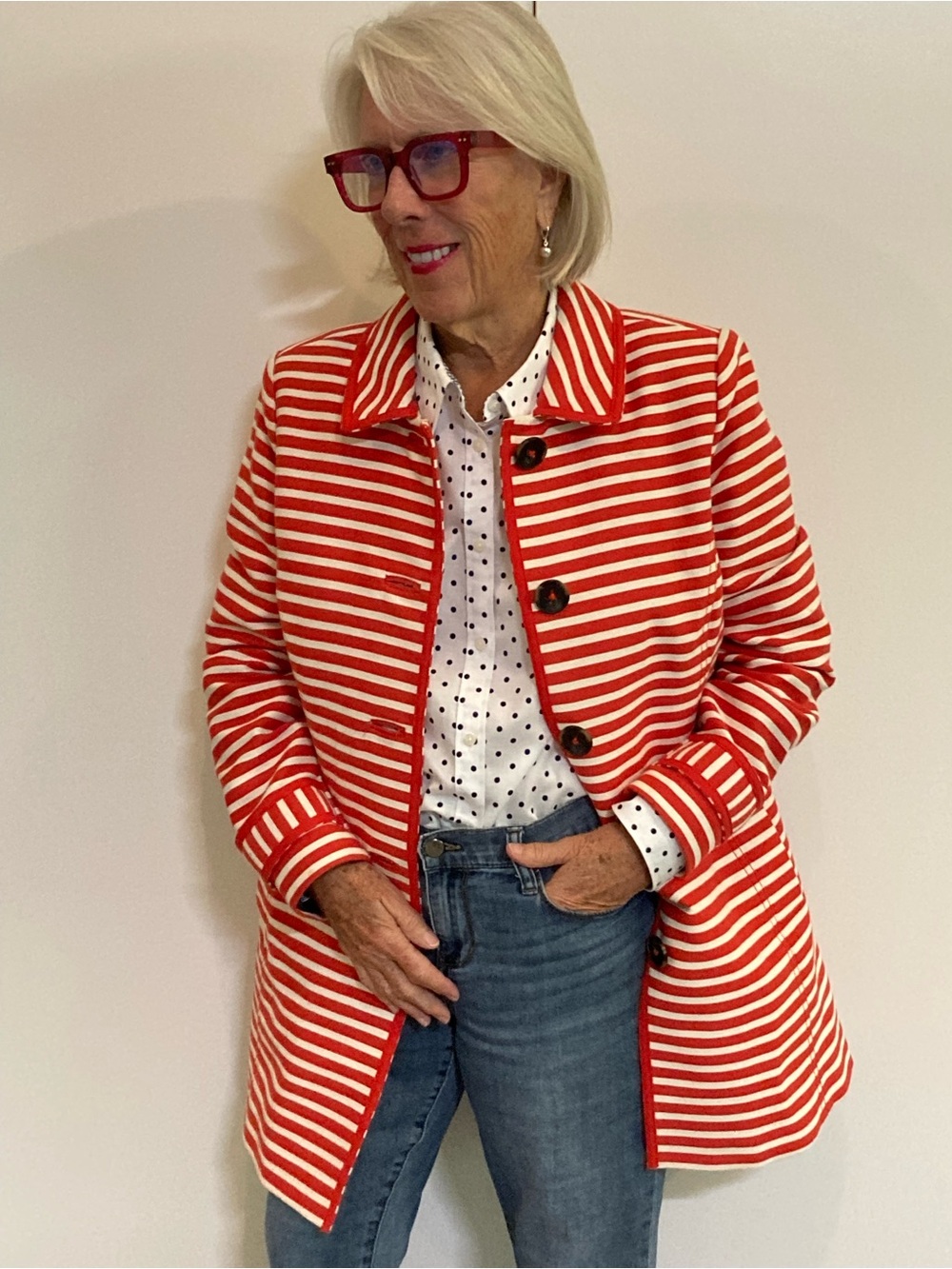 Boden Red and White Striped Pea Coat NWOT - Picture 8 of 8